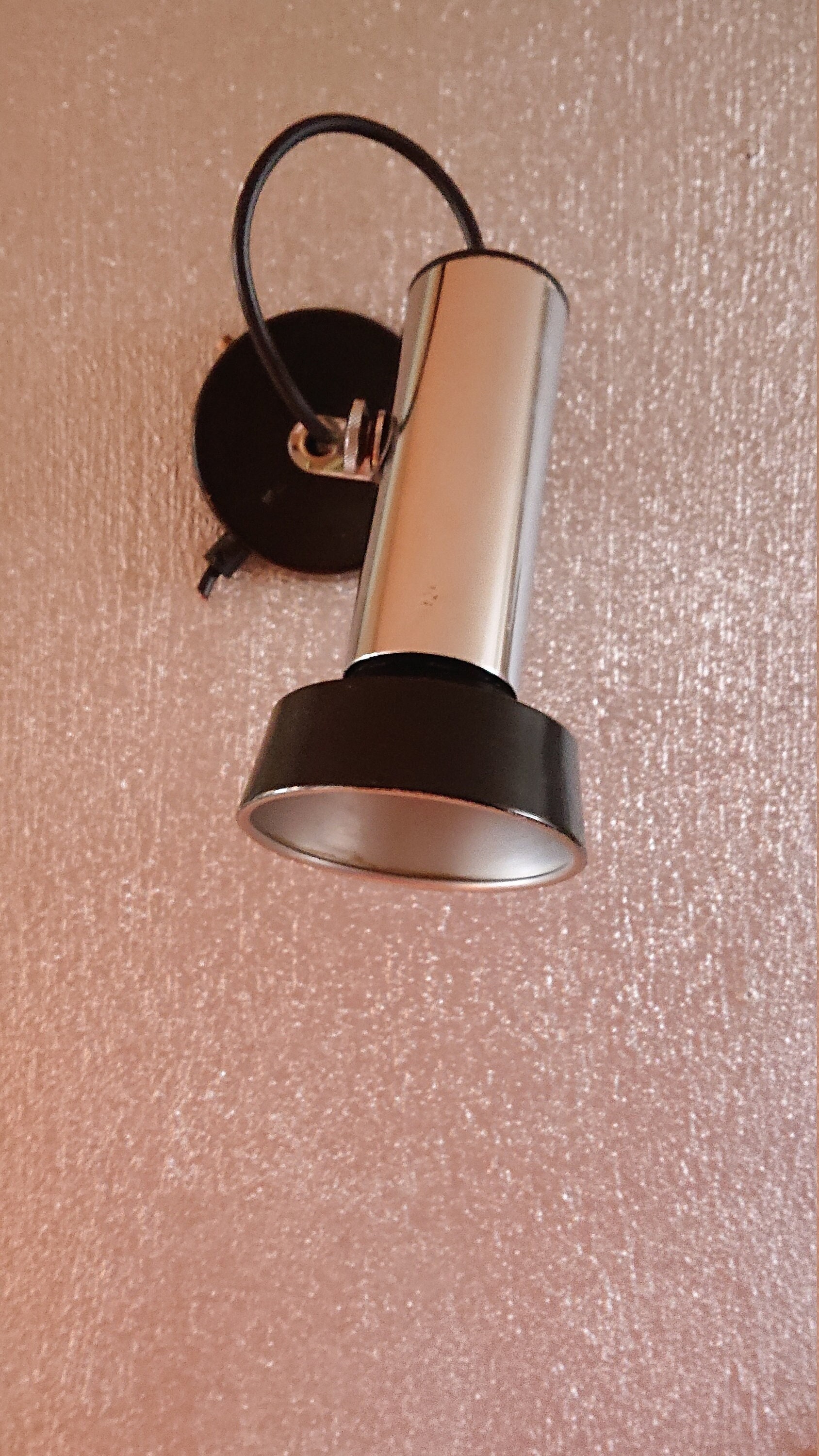 Chrome with black spotlight, wall light, vintage, 70's design, s