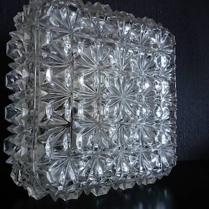 ERCO flush mount, square ceiling lamp, wall lamp, clear pressed glass,