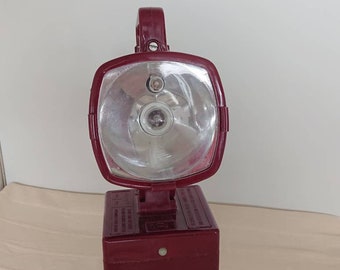 Bakelite battery torch, Italian, dark red, working, railway lamp