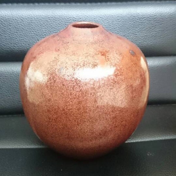 Patrice Rouby boule vase, orb, seed pot, weed pot, beautiful red-brown colour, metallic copper bronze lustrous glaze