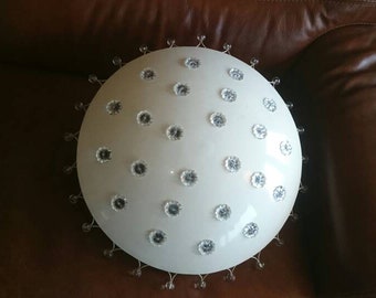 Floral Flush Mount by Emil Stejnar for Rupert Nikoll Vienna Austria, flower and beads details, metal fifties design flush mount