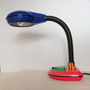 Desk lamp - organizer by Tanaka Corp, 1980s, colorful desk lamp, blue, orange and red, Rabbit Tanaka light