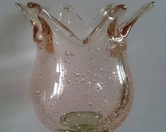 チューリップフラワーガラスキャンドルホルダー、ピンク、オレンジの花