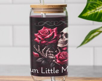 Dark Romance Sipper Glass, Skull & Roses Design, Book Lover Gift