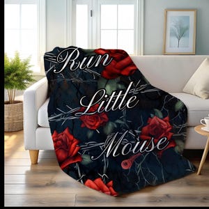 Run Little Mouse Floral Plush Blanket, Cozy Throw, Gothic Home Decor, Gift for Her, Romantic Decor, Horror Lovers Blanket, Booktok Merch