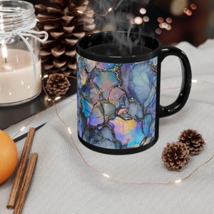 Iridescent Agate Pattern Mug | Black Ceramic Coffee Mug