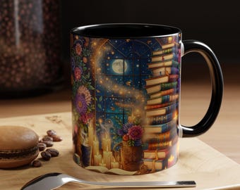 Book Fantasy Candlelit Library Mug | Accent Coffee Mug