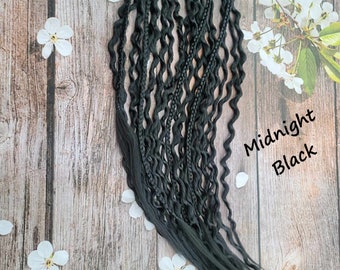 Midnight Black-Selection of Thin/Micro Synthetic DE Dread Extensions -options of Dreads, Braids and Wavy Dreads