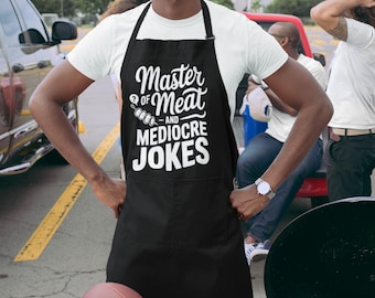 Master of Meat and Mediocre Jokes Apron | Barbecue Grill Chef Apron