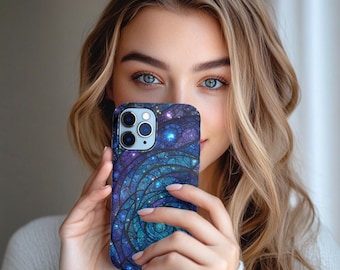 Blue Galaxy Spiral Phone Case | Cosmic Stained Glass Effect