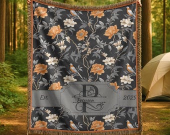 Vintage Fall Floral Pattern Woven Blanket | Toile Botanical Throw | Farmhouse Cozy Gift