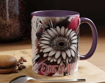 Dreaming Daisy Accent Coffee Mug | Floral Skull Illustration, 11oz or 15oz
