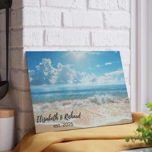 Personalized Beach Scene Glass Cutting Board: Ocean Kitchen Decor