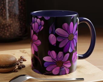 Purple Floral Stained Glass Mug | Accent Coffee Mug