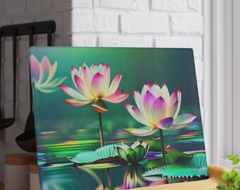 Pink Lotus Floral Glass Cutting Board | Water Lily Kitchen Decor