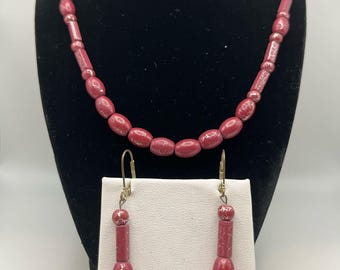 Red Beaded Necklace, Earring, and Bracelet Set