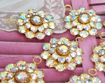 2 sparkly swarovski ab aurora borealis crystals in brass setting #bbc800-38