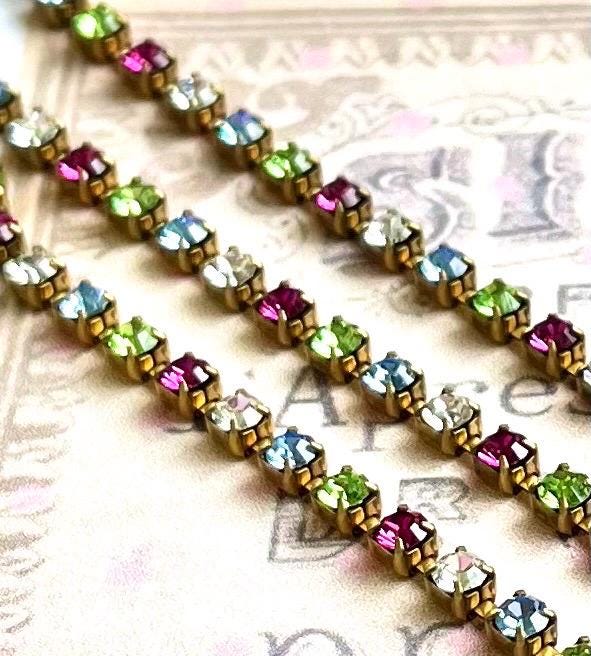 3.2mm Vintage Swarovski 24pp Rhinestone Chain Fuchsia Pink Clear