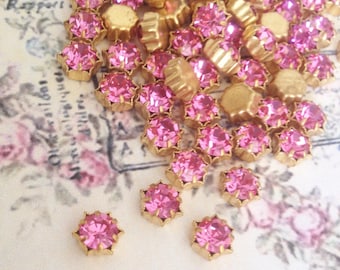 10 vintage rose pink swarovski austrian crystals in brass setting 8mm  #sf29ro-44
