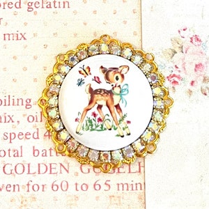 retro deer crystal gold plated cabachon pendant for jewelry and crafts 35mm #pb11