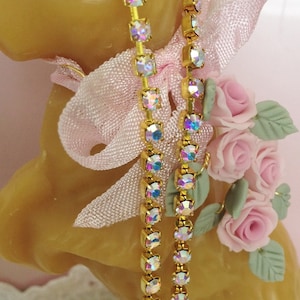 3.2mm small vintage swarovski rhinestone chain ab aurora borealis crystals 1 foot #bfc30-43