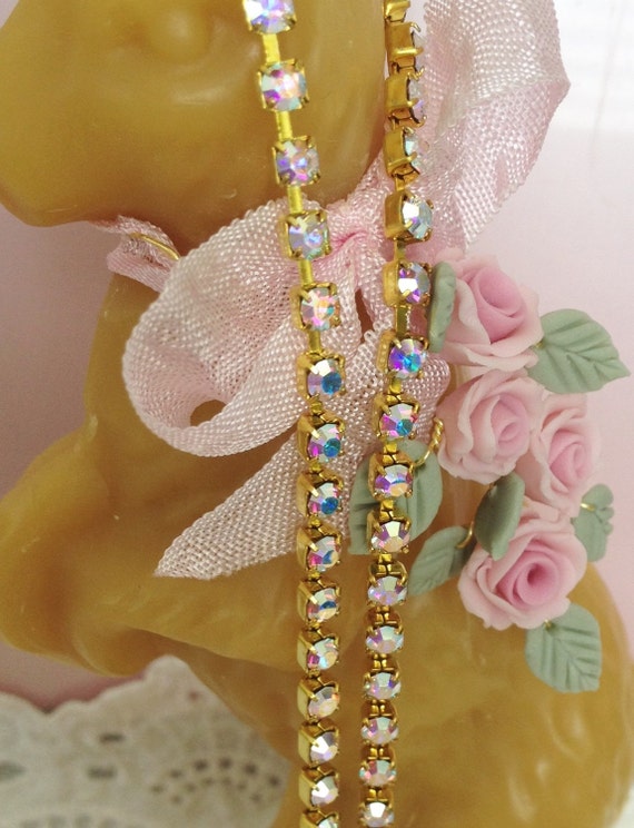 3.2mm Small Vintage Swarovski Rhinestone Chain Ab Aurora Borealis