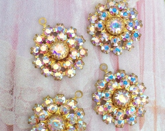 2 vintage swarovski ab aurora borealis crystals in brass setting one ring #bbc808-37