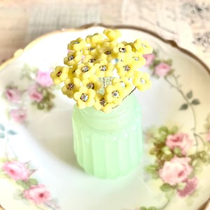 12 yellow handmade cold porcelain forget me not flowers with crystal centers 8-9mm