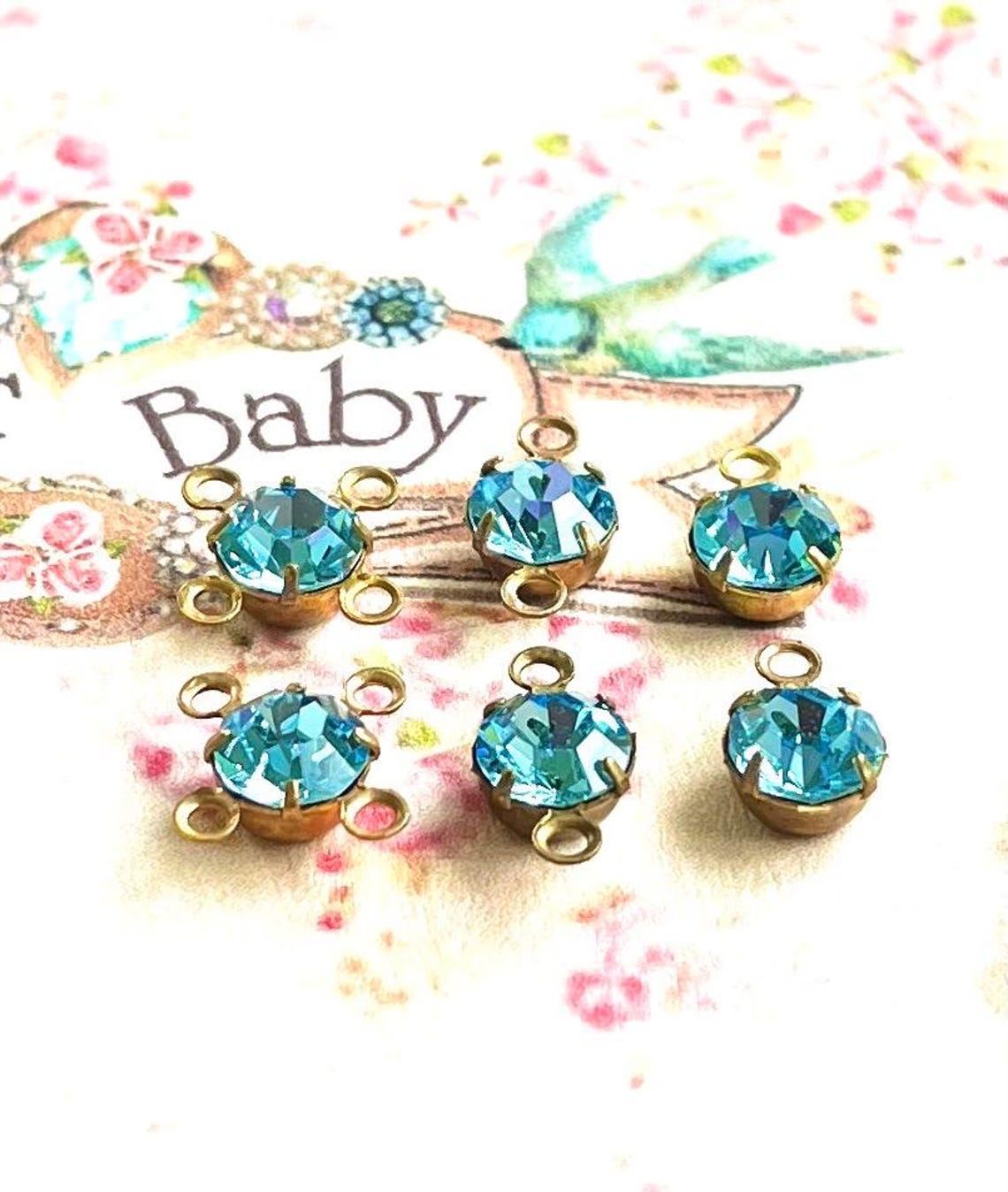 10 Sparkly Swarovski Aquamarine Crystal Drops in Brass Setting 29ss 6 ...