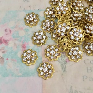 4 vintage swarovski clear crystals in brass riveted flower setting no.bmrf191-46