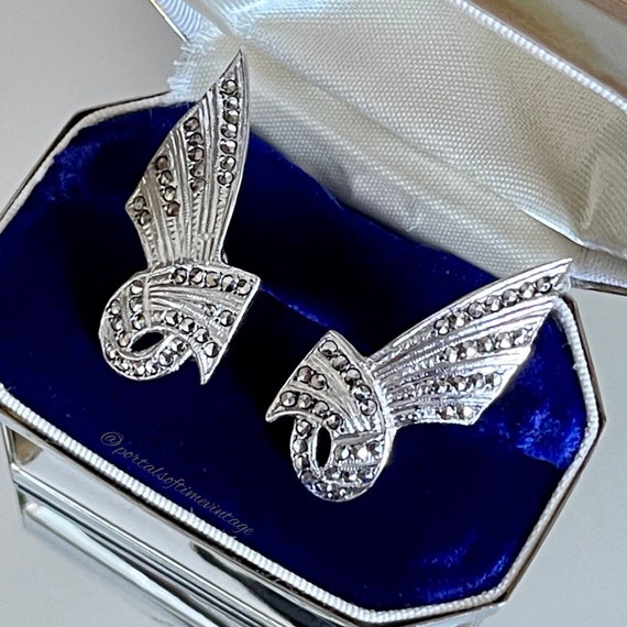 Vintage Art Deco Mid Century Rhodium on Sterling … - image 1