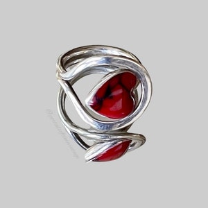 Sterling Silver & Red Jasper Heart Modernist Statement Ring Love Size 6.5