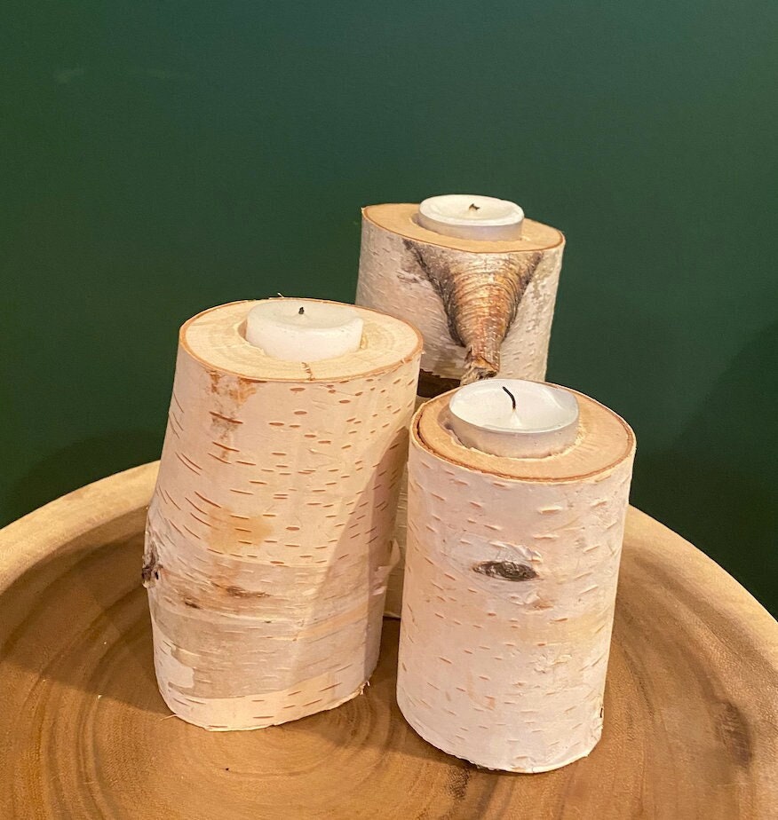 Natural Birch Wood Candles Set of 3 Etsy