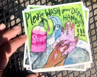 Please Wash Your Damn Hands!!! Vinyl stickers - public health - bathroom sign - handwashing