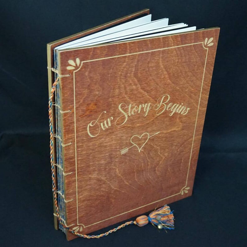 Custom Made with Engraved Wood Cover Custom Wedding Guest Book