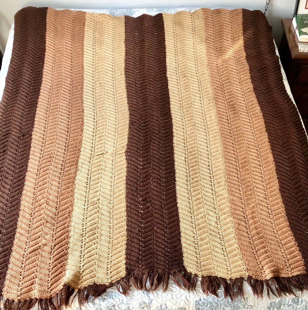 Handmade Afghan Blanket Multi Color Brown Acrylic Yarn 97 X Etsy