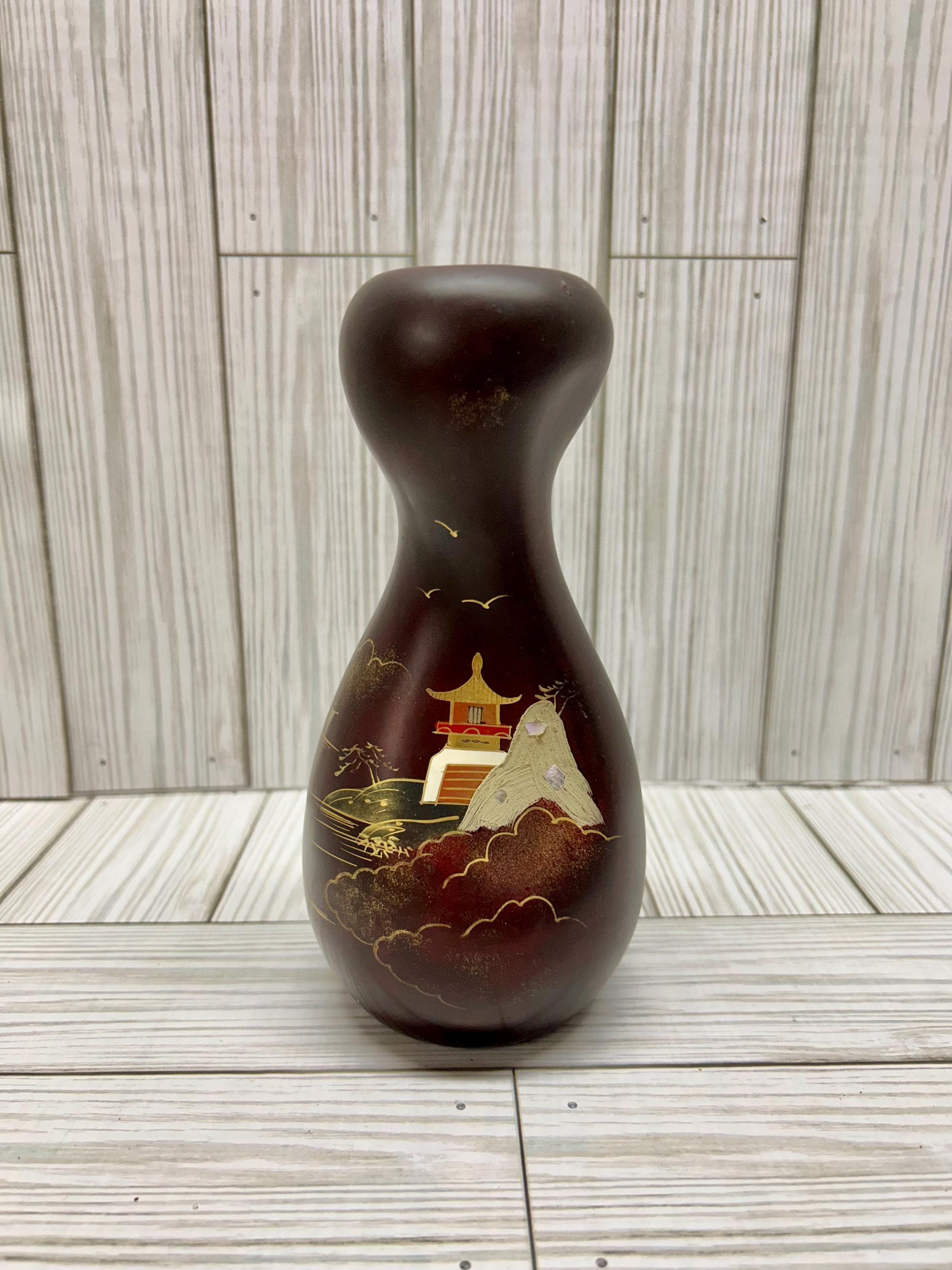 ひょうたん形の花瓶 Royal WKS ひょうたん型ガラス花瓶 ボトル バーガンディ ゴールド