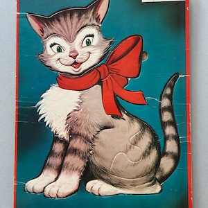 Vintage 1957 Cat with Bow Tray Puzzle Milton Bradley 4507-2 14.25&quot; x 10&quot;