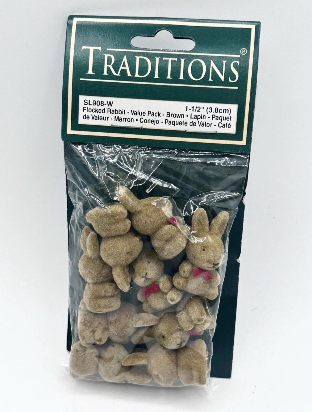 Fuzzy Dried Rabbit Vintage Traditions Miniature 1.5” Flocked Fuzzy Rabbits Pack of 9 New ...