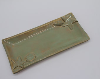 Vassoio in ceramica a forma di stella marina e conchiglia: portaoggetti in ceramica fatto a mano