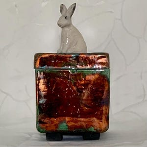 Raku / Ceramic Treasure / Keepsake Box - Snow Rabbit