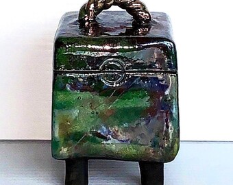 Raku Treasure Box - Tesoro de cerámica / Caja de recuerdos - Bosque esmeralda