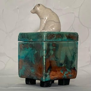 Raku / Ceramic Treasure / Keepsake Box - Polar Bear