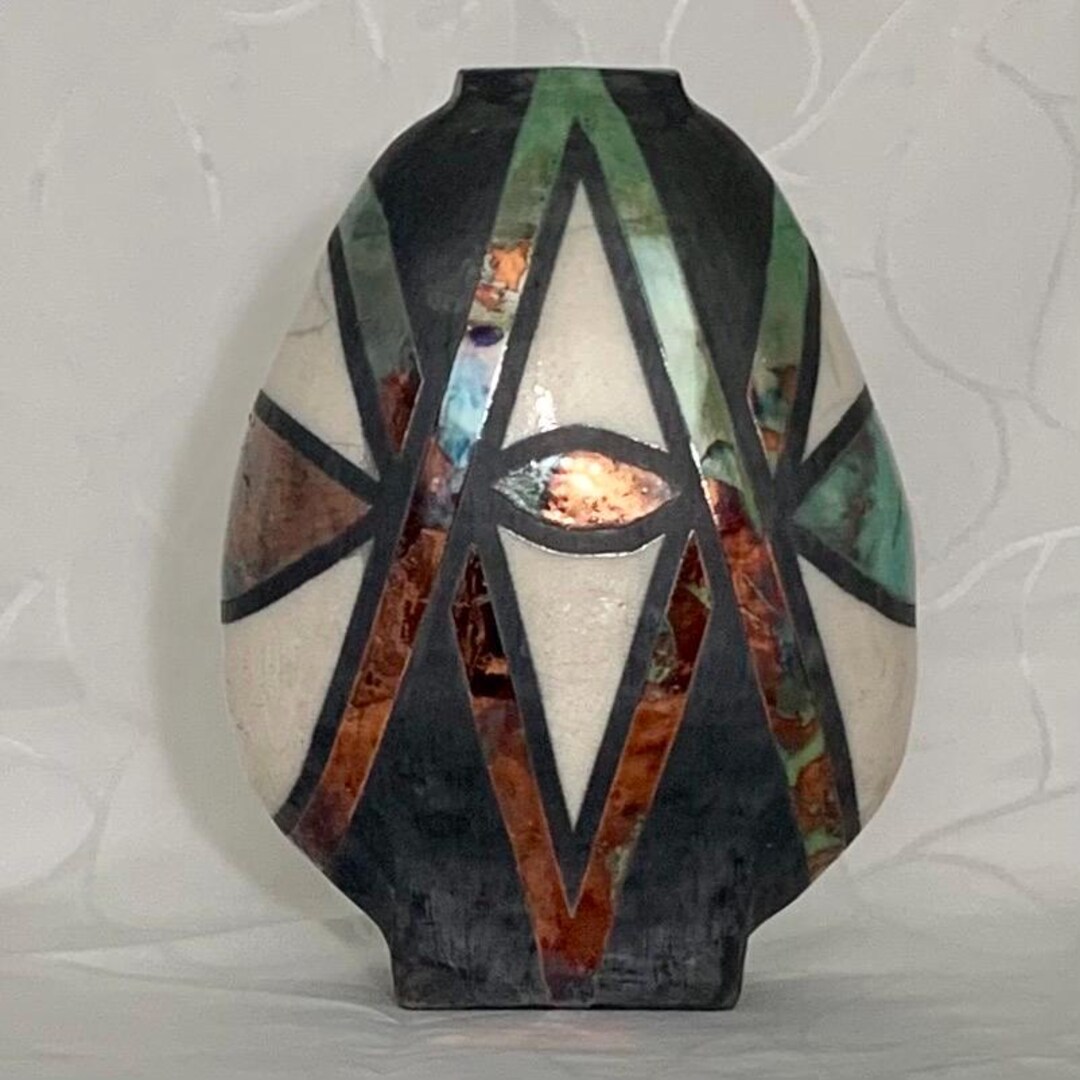 Raku Pottery; Teardrop Vase With Geometric Pattern; Art Deco Design - Etsy