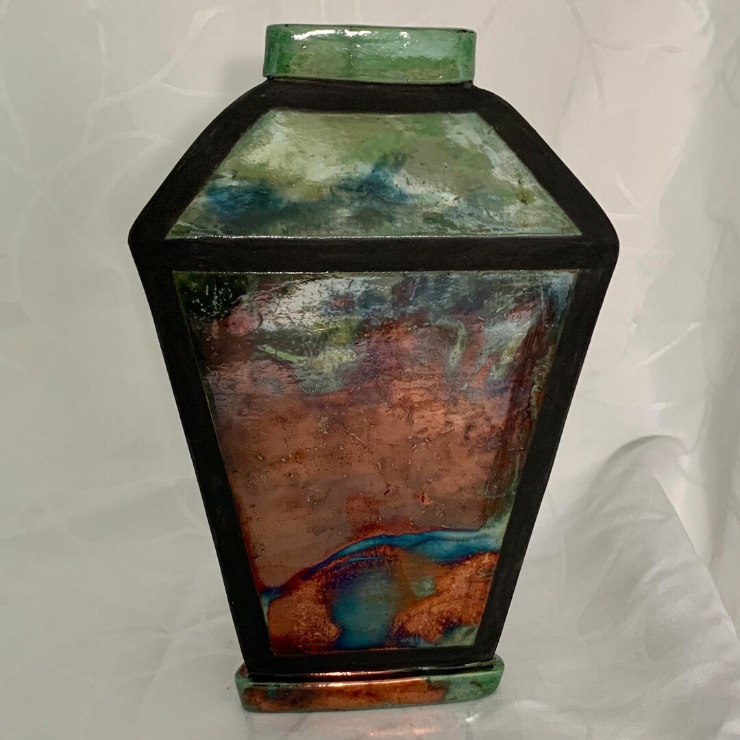 Raku Pottery; 3-sided Vase With Geometric Pattern - Etsy