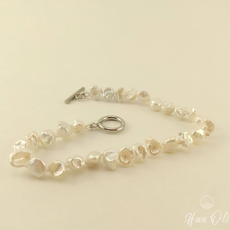 toggle silver hypoallergenic stainless steel freshwater pearls knotted on silk thread double Bracelet 8 inches