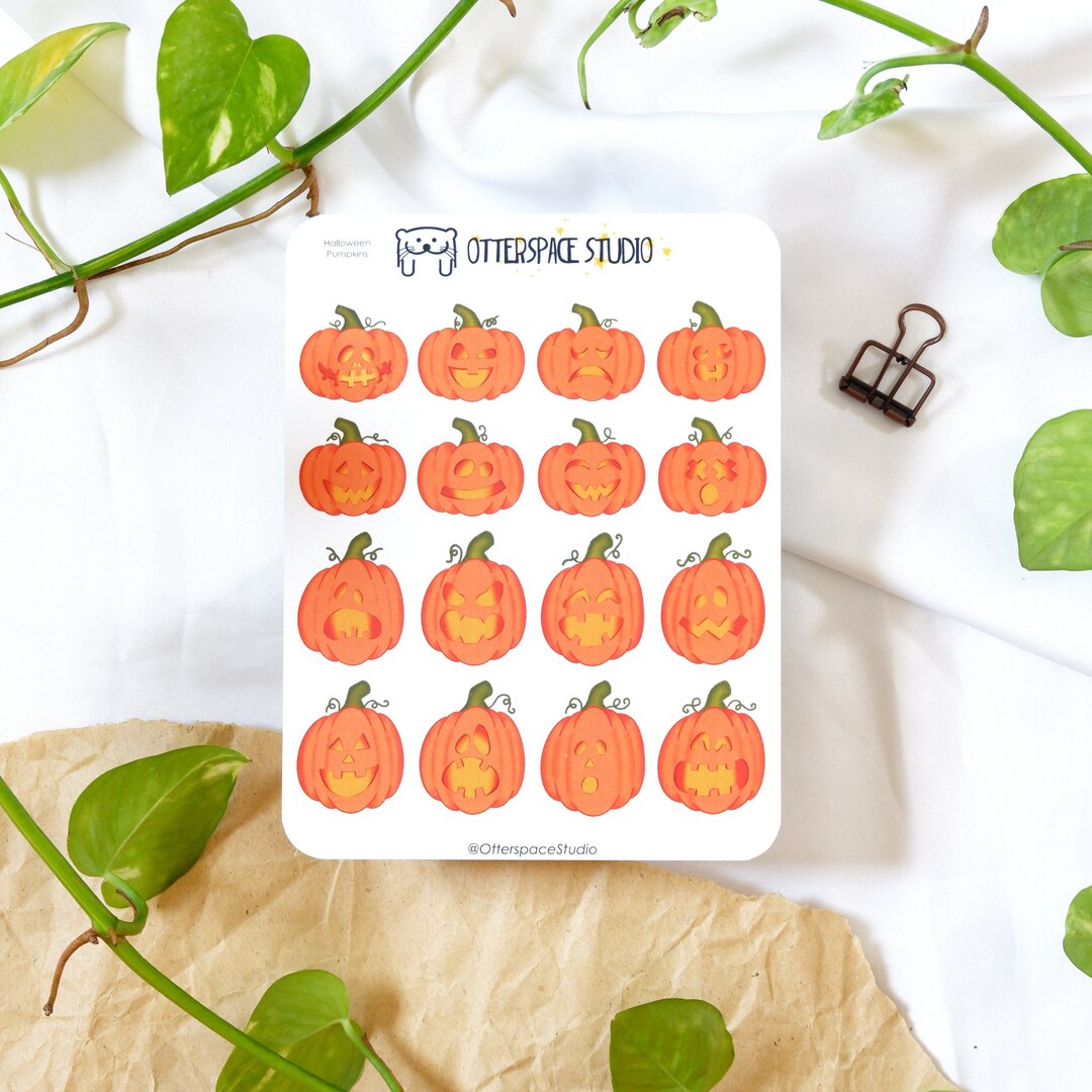 Cute Halloween Pumpkins Sticker Sheet Autumn Illustrated Bullet Journal ...