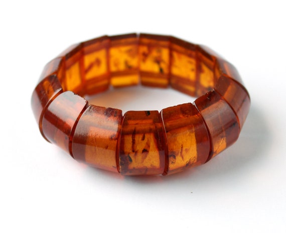 Genuine Baltic amber bracelet stretchable cognac shade irregular nuggets 