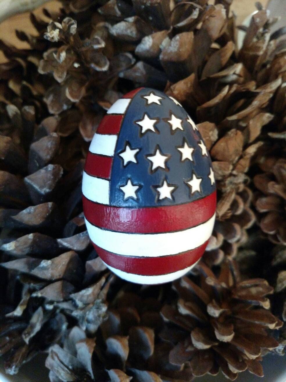 American Flag Easter Egg Solid Wood Egg Wood Burned Etsy
