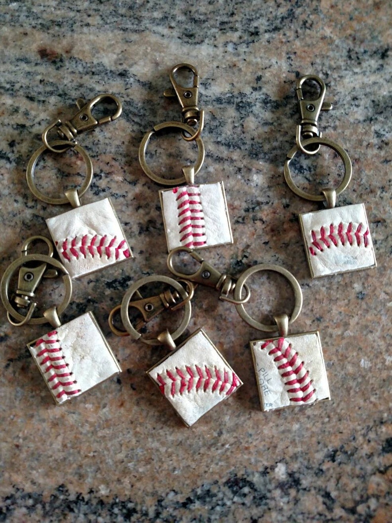 Baseball keychain real baseball leather inlay on an antique Etsy